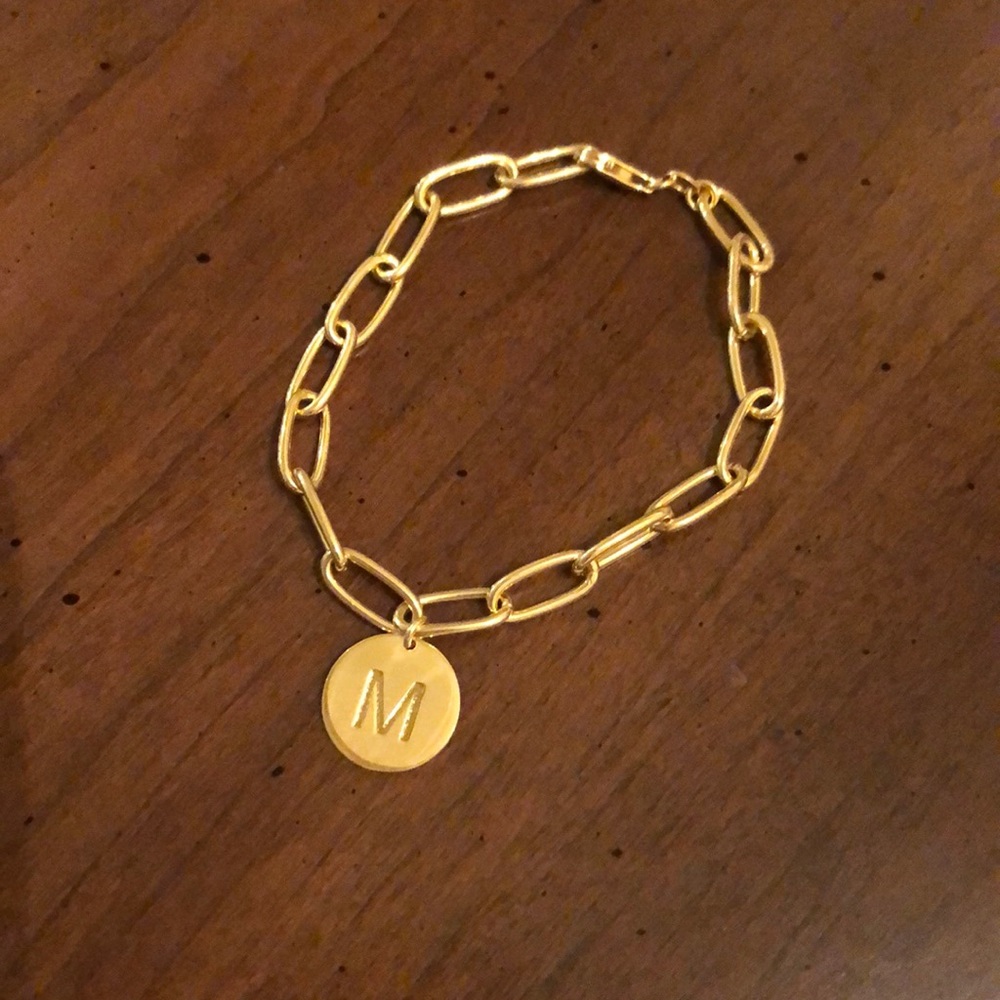 14K over Sterling “M” Paper Clip Link Bracelet